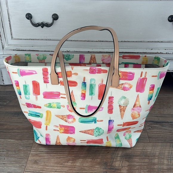 Kate Spade Ice Cream Popsicle Flavor of the Month Large Leather Tote & Pouch - Picture 5 of 13
